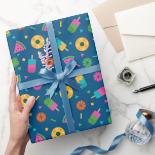 Papel De Presente Padrão de sorvete de verão colorido azul