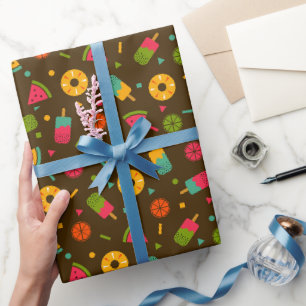 Papel De Presente Padrão de sorvete de verão colorido marrom