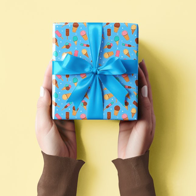 Papel De Presente Padrão de Sorvete Iummy | Azul (Criador carregado)