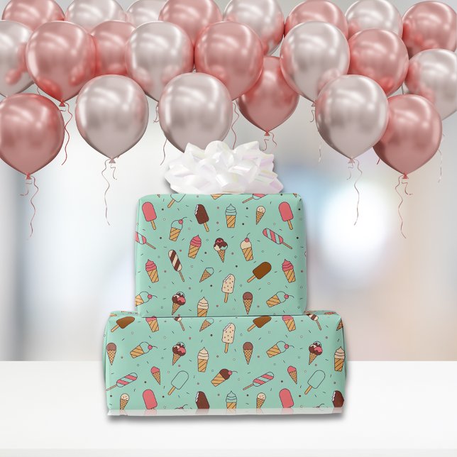Papel De Presente Padrão de Sorvete Iummy | Mint Green (Criador carregado)