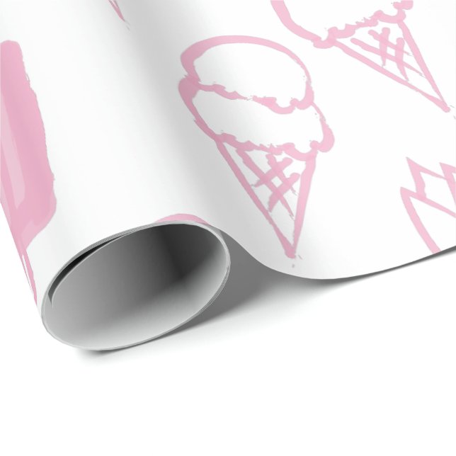 Papel De Presente Padrão de Sorvete pintado à mão - rosa (Ponta do rolo)