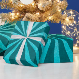 Papel De Presente Padrão de Starburst Azul Turquesa Russo Vintage