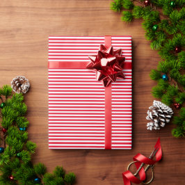 Papel De Presente Padrão de Stripe Branca Vermelha Clássica