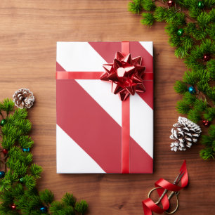 Papel De Presente Padrão de Stripe Diagonal Branco Vermelho