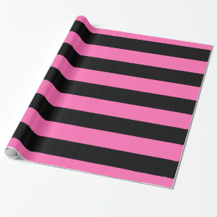 Papel De Presente Padrão de Stripe Preto-Branco Cor-de-Rosa Quente V