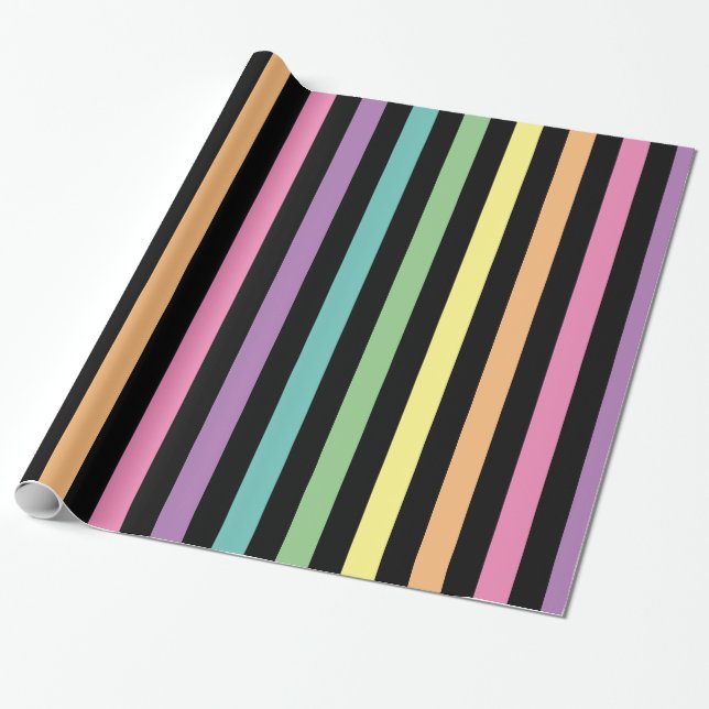 Papel De Presente Padrão de Stripes Cotovelo e Preto do Pastel (Desenrolado)