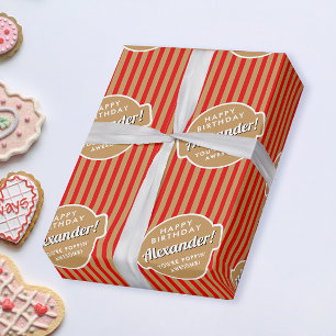 Papel De Presente Padrão de Stripes de pipoca Dourada Vermelha Elega