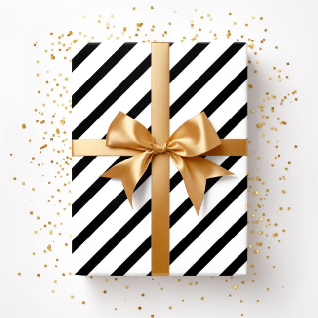 Papel De Presente Padrão de Stripes Pretas e Brancas (Black And White Stripes Pattern Wrapping Paper)