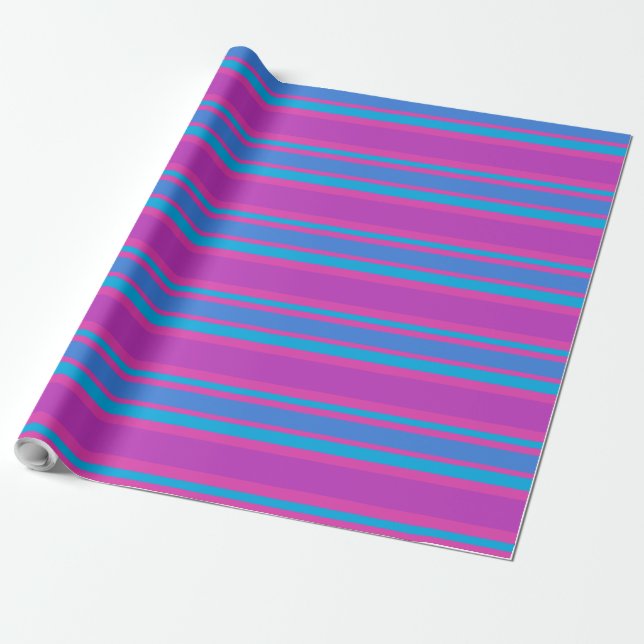 Papel De Presente Padrão de stripes roxa magenta, azul, púrpura (Desenrolado)