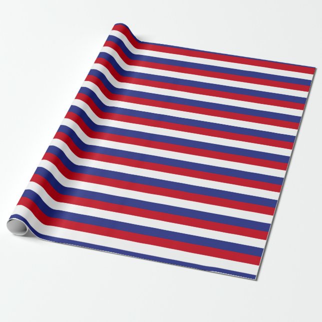 Papel De Presente Padrão de Stripes Vermelho, Branco e Azul EUA (Desenrolado)