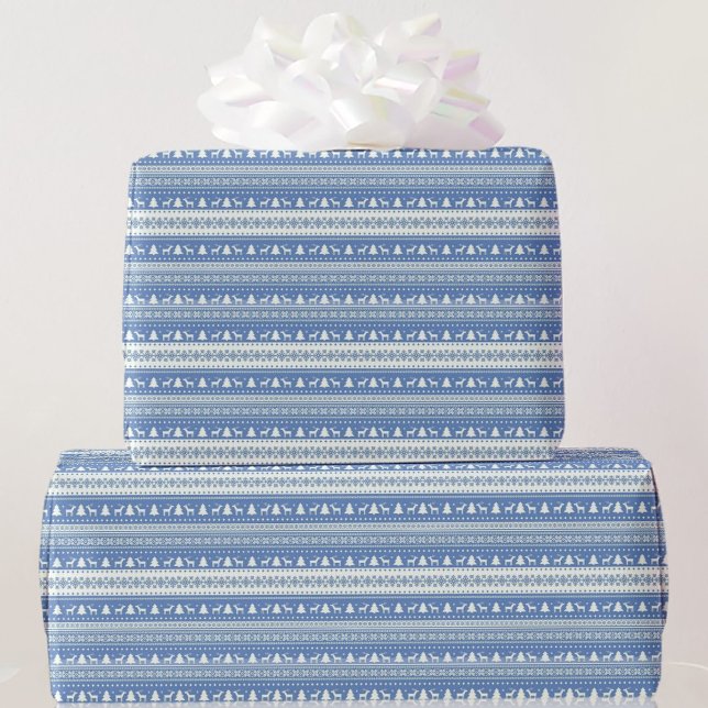 Papel De Presente Padrão de Suéter de Natal Azul e Branco (Criador carregado)