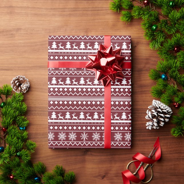 Papel De Presente Padrão de Suéter de Natal Vermelho Clássico das Fe (Presente de Natal)