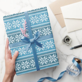 Papel De Presente Padrão de Suéter de Neve Branco Azul Knit