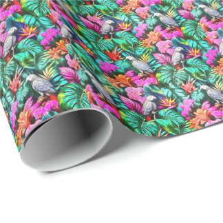 Papel De Presente Padrão de Superfície Contínuo de Papagaios Cinzent