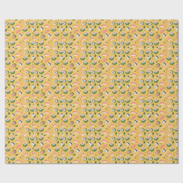 Papel De Presente Padrão de Sushi Perfeito – Comida Japonesa Fofa  (Aberto)