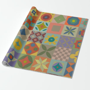 Papel De Presente Padrão de Talavera. Uma manta de retalhos indiana.