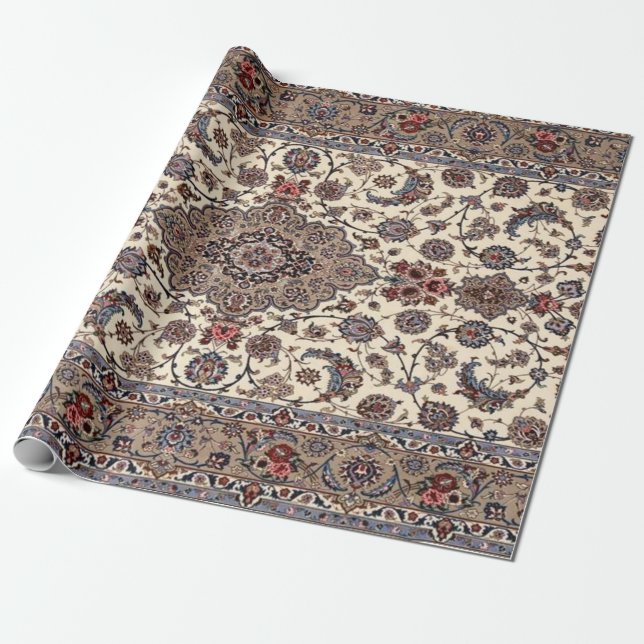 Papel De Presente Padrão de Tapete Persa Floral Oriental (Desenrolado)