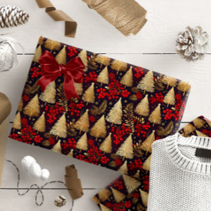 Papel De Presente Padrão de Tartã de Natal Dourado Vermelho #31 ID10