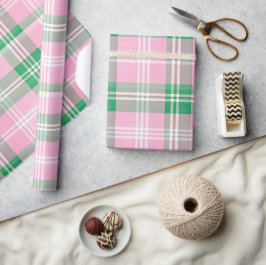 Papel De Presente Padrão De Tartan De Xadrez Rosa Funfa E Verde