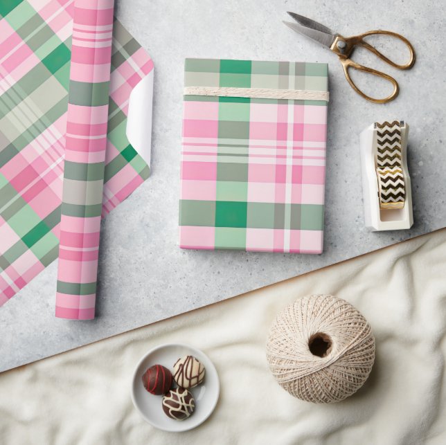 Papel De Presente Padrão De Tartan De Xadrez Rosa Funfa E Verde (Artesanato)