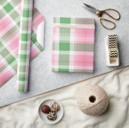 Papel De Presente Padrão De Tartan De Xadrez Rosa Funfa E Verde