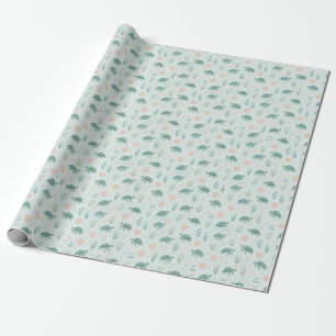 Papel De Presente Padrão de Tartaruga Marinha com Plantas Oceânicas