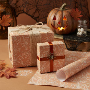 Papel De Presente Padrão de Teia de Aranha de Halloween Laranja Bran