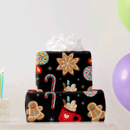 Papel De Presente Padrão de Tema de Natal Bonito Preto