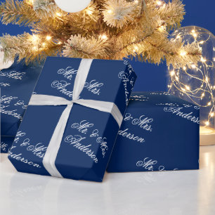 Papel De Presente Padrão de texto personalizado elegante em azul-mar
