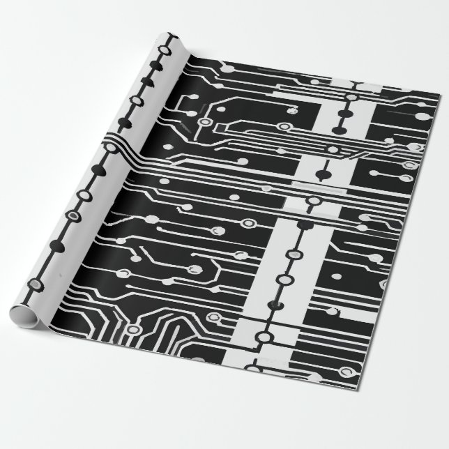 Papel De Presente Padrão de Textura de Placa de Circuito Preto e Bra (Desenrolado)