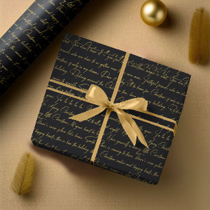 Papel De Presente Padrão de tipografia de Natal Ouro Preto#36 ID1009