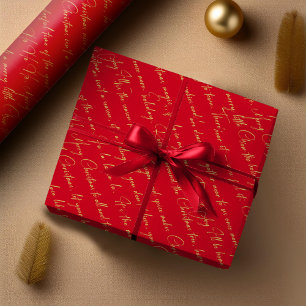 Papel De Presente Padrão de Tipografia de Natal Red Gold #36 ID1009