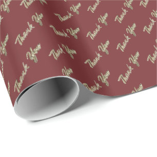 Papel De Presente Padrão de Tipografia Elegante Burgundy Dourado Obr