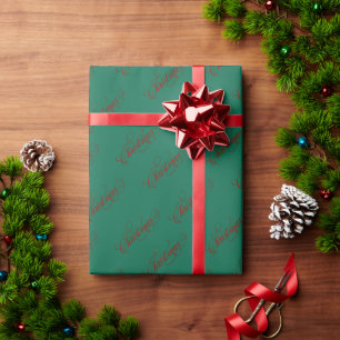 Papel De Presente Padrão de Tipografia Vermelha Natal Verde