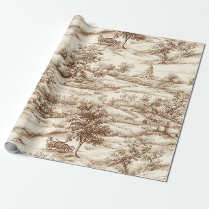Papel De Presente Padrão de Toalete de Abóbora em Sépia Fazenda Colh