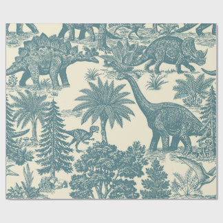 Papel De Presente Padrão de Toalete de Dinossauro Vintage