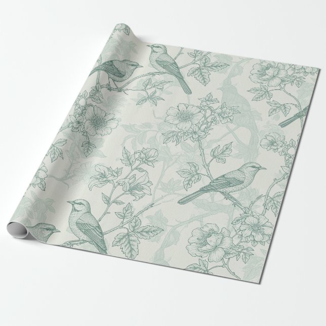Papel De Presente Padrão de Toalete de Jardim de Pássaros de Creme M (Desenrolado)