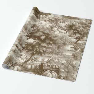 Papel De Presente Padrão de Toile de Abóbora Sépia do Campo Francês