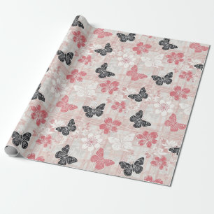 Papel De Presente Padrão de Toile de Borboleta Botânica Vintage (3)