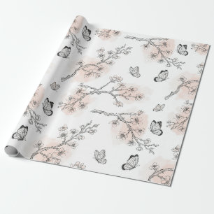 Papel De Presente Padrão de Toile de Borboleta Botânica Vintage (9)