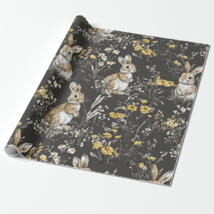 Papel De Presente Padrão de Toile Floral do Coelho Black Cottagecore
