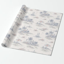 Padrão de Toile Francês Tropical Costeiro Azul