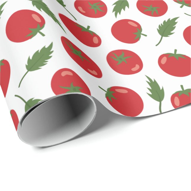 Papel De Presente Padrão De Tomate Vermelho Desenhado À Mão (Ponta do rolo)