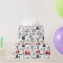 Papel De Presente Padrão de Transporte Divertido para Crianças