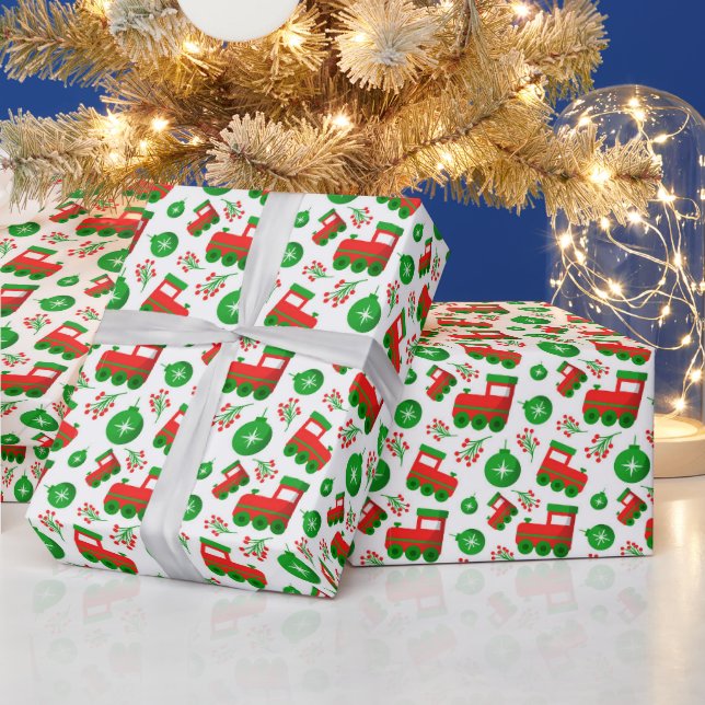 Papel De Presente Padrão de trator de Natal com bagas de azevinho e  (Feriados)