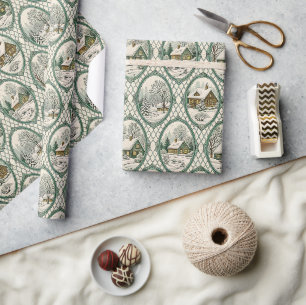 Papel De Presente Padrão de Treliça de Moldura de Casa de Campo Toil