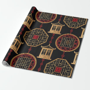 Papel De Presente Padrão de Treliça do Pavilhão Chinês