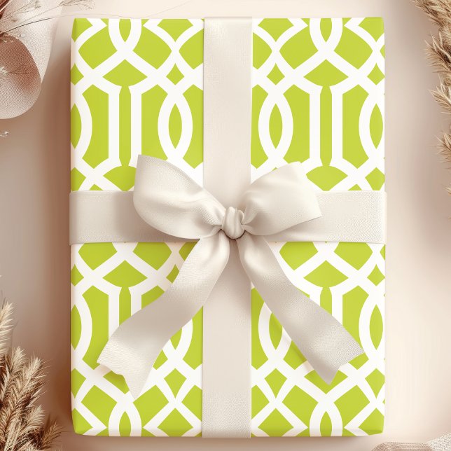 Papel De Presente Padrão de Treliça Marroquino Verde Lima e Branco n (Criador carregado)