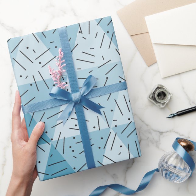Papel De Presente Padrão de Triângulo de Arte Moderna Abstrato Azul (Presentear)