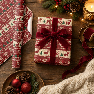 Papel De Presente Padrão de Tricô Elegante de Fair Isle para Férias
